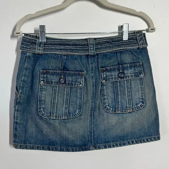 The Limited Y2K Micro Mini Denim Skirt Women 0 Blue Preppy Bratz Minimal 90s - Picture 2 of 9